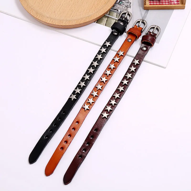 Retro Ornament New Five-Pointed Star Cattle Leather Bracelet Bracelet Bar Hip Hop Accessories