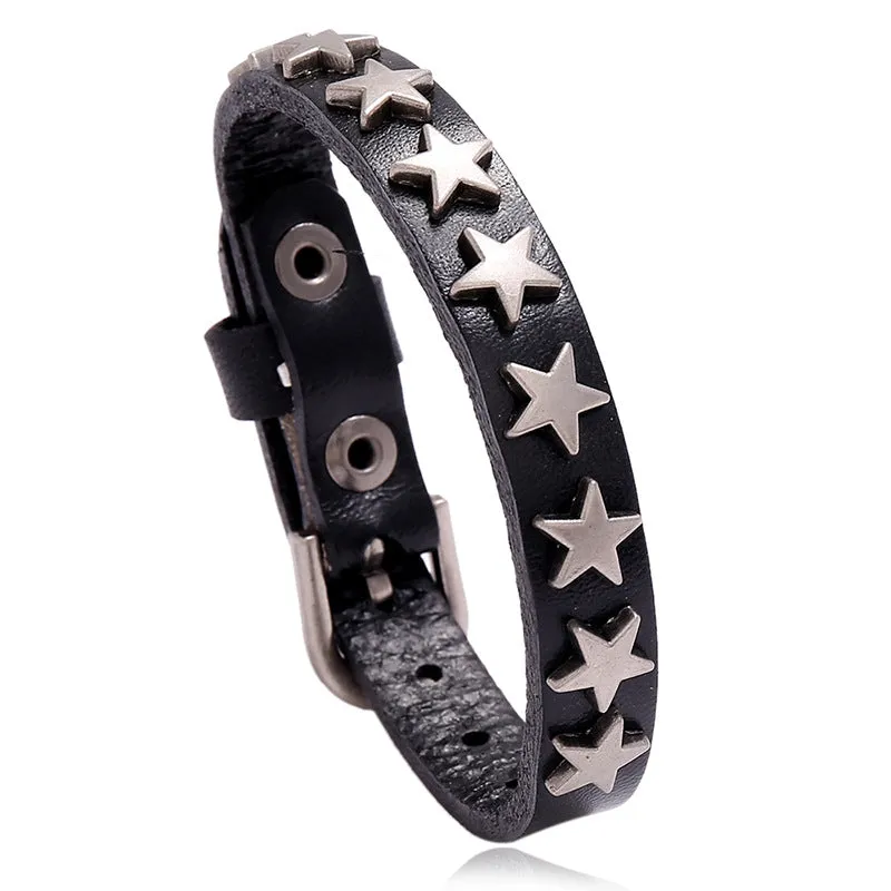 Retro Ornament New Five-Pointed Star Cattle Leather Bracelet Bracelet Bar Hip Hop Accessories