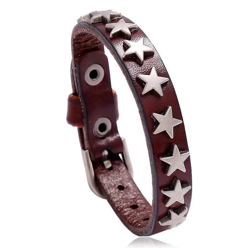 Retro Ornament New Five-Pointed Star Cattle Leather Bracelet Bracelet Bar Hip Hop Accessories