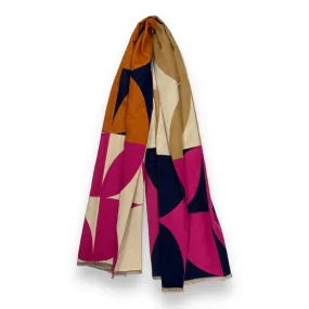 Retro Print Cashmere Blend Scarf - Pink/Navy