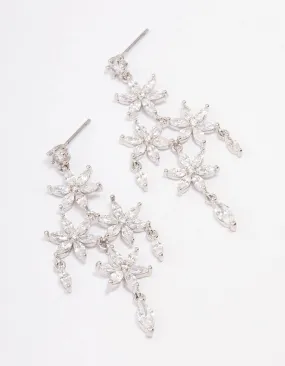 Rhodium Flower Chandelier Drop Earrings