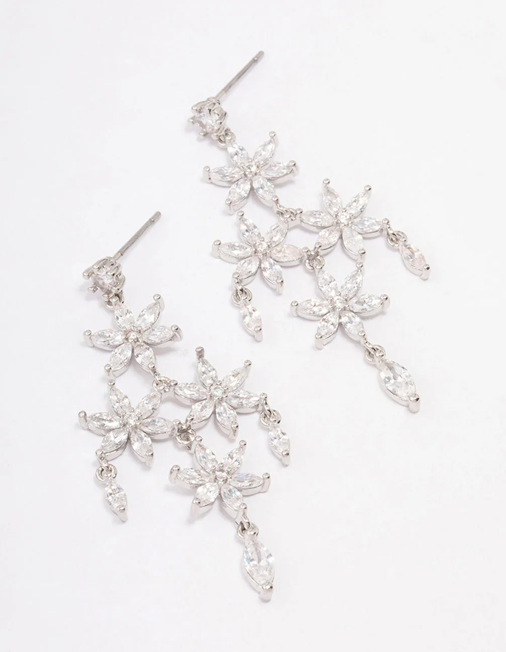 Rhodium Flower Chandelier Drop Earrings