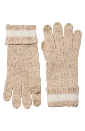 RIB CUFF CASHMERE GLOVES WITH FUZZY STRIPE