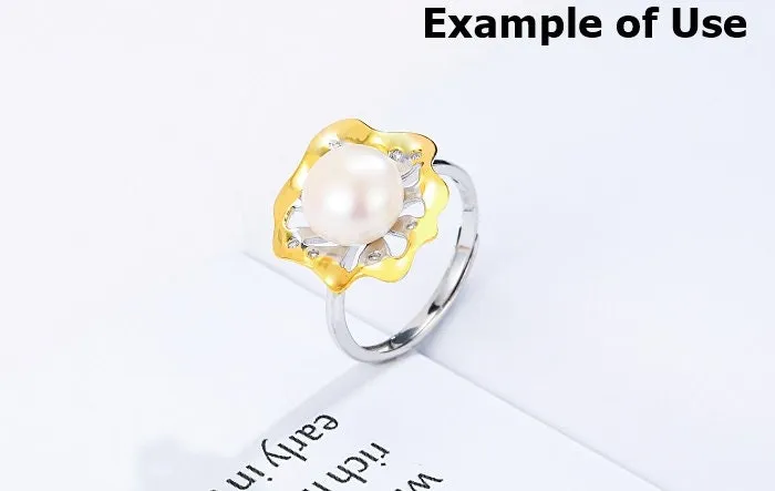 Ring Blank Pearl Setting 8.5mm 925 Solid Sterling Silver Gold Bezel Flower Cup Adjustable For One Bead DIY Jewelry Finding Wholesale 1pc