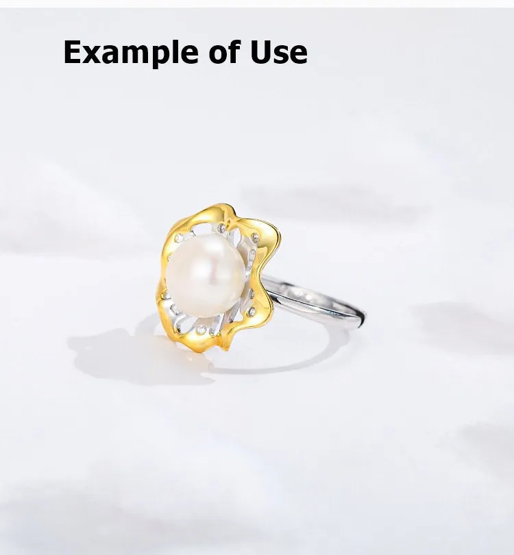 Ring Blank Pearl Setting 8.5mm 925 Solid Sterling Silver Gold Bezel Flower Cup Adjustable For One Bead DIY Jewelry Finding Wholesale 1pc