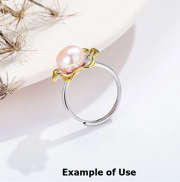 Ring Blank Pearl Setting 8.5mm 925 Solid Sterling Silver Gold Bezel Flower Cup Adjustable For One Bead DIY Jewelry Finding Wholesale 1pc