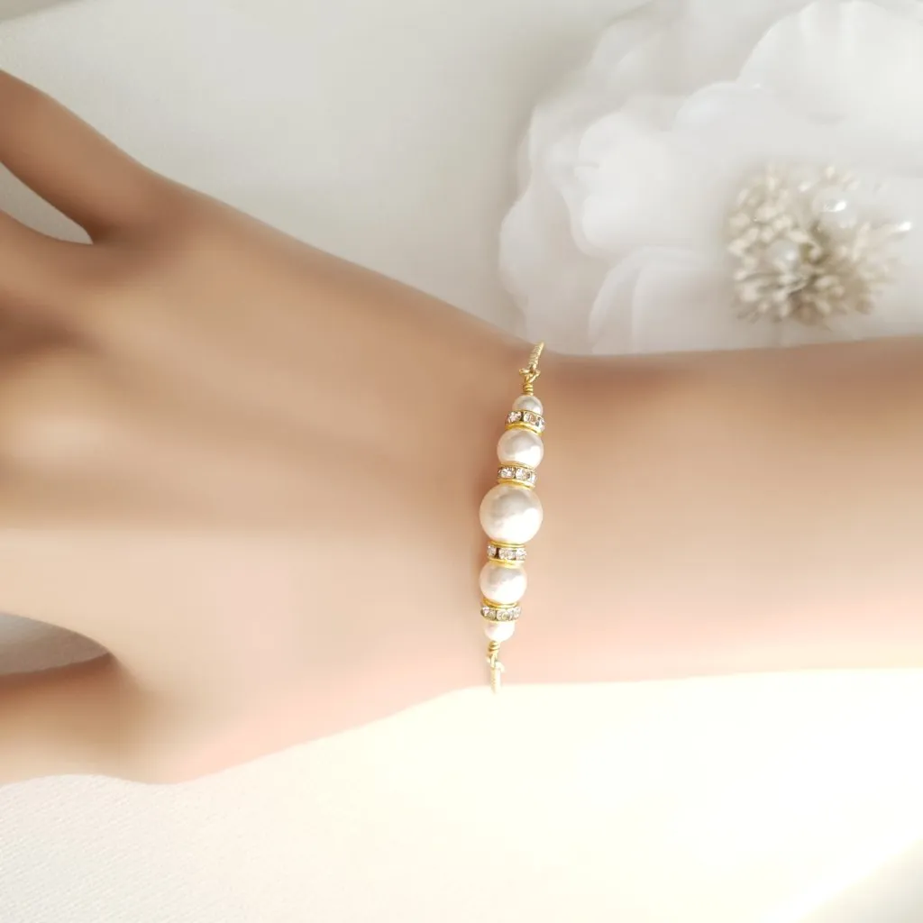 Rose Gold Pearl Bridal Bracelet- Ava