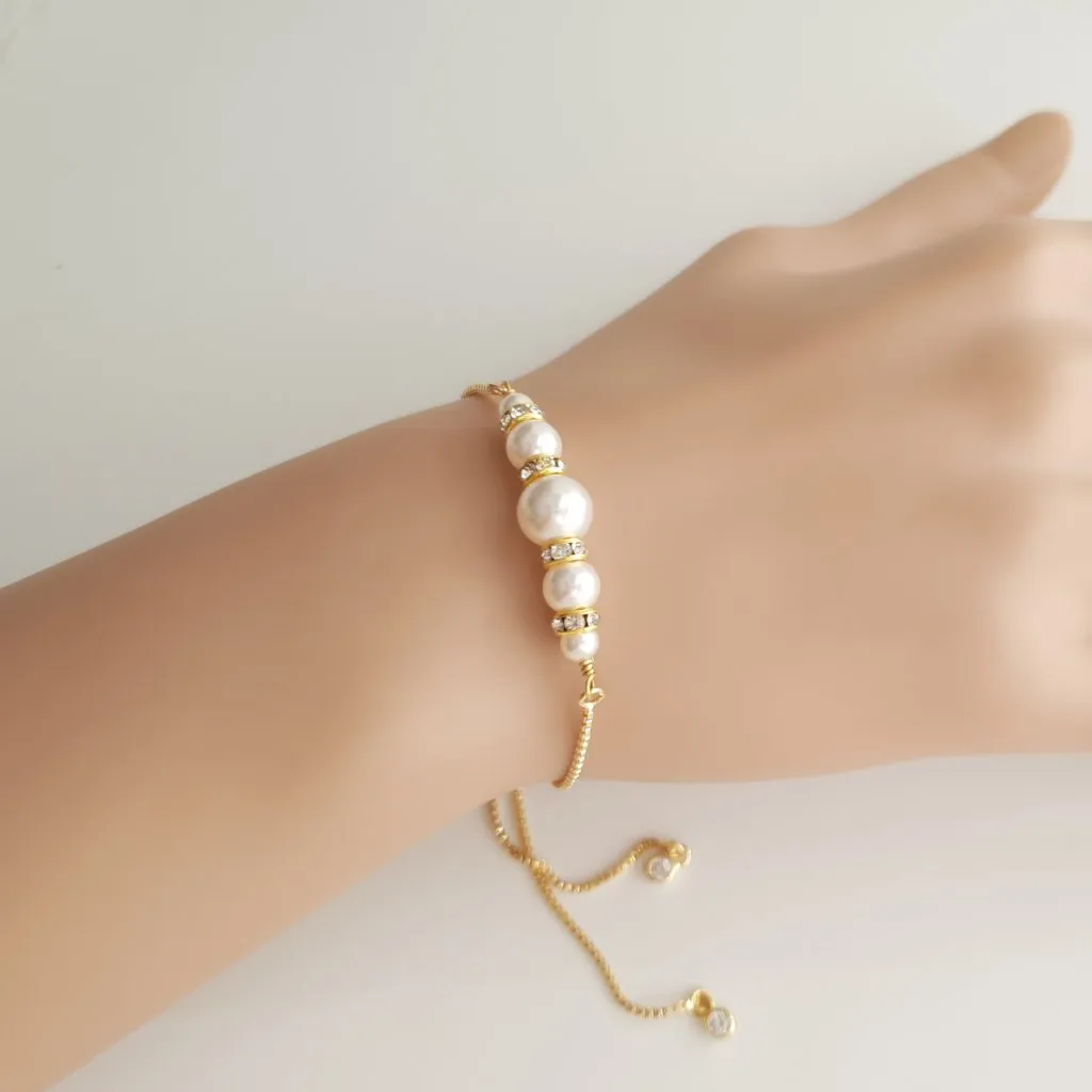 Rose Gold Pearl Bridal Bracelet- Ava