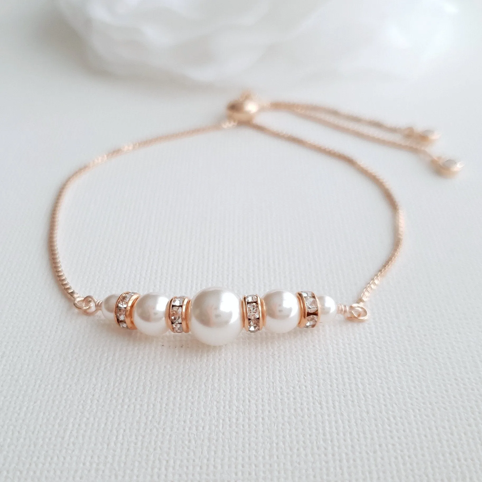 Rose Gold Pearl Bridal Bracelet- Ava