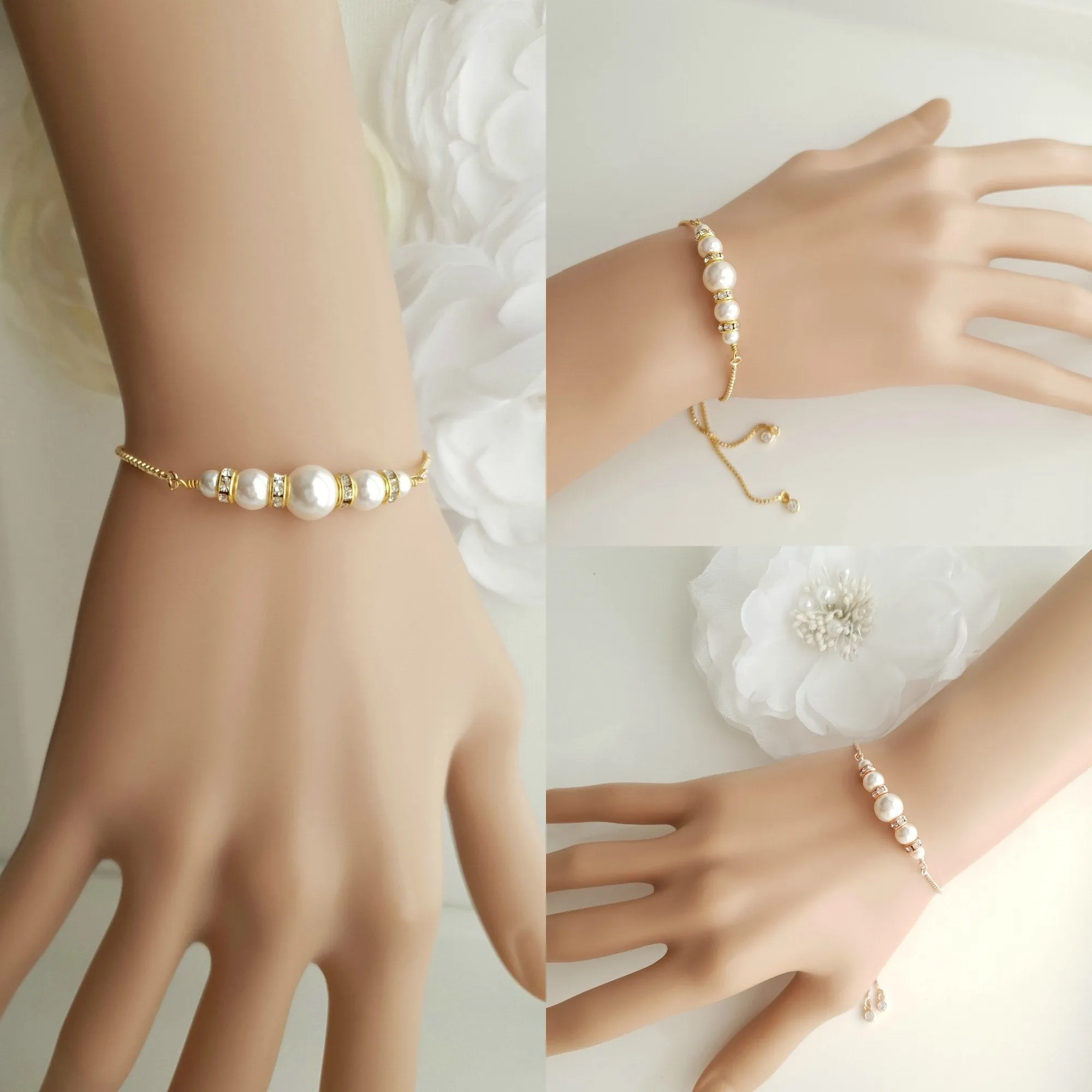 Rose Gold Pearl Bridal Bracelet- Ava