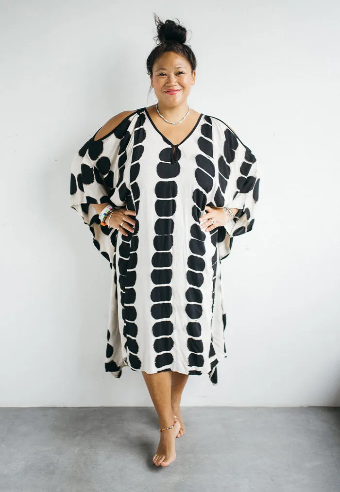 Roses & Rhinos Cream Spot Cold Shoulder Kaftan