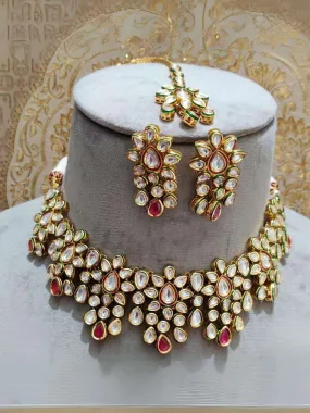 Ruby Studded Meenakari Kundan Necklace Set