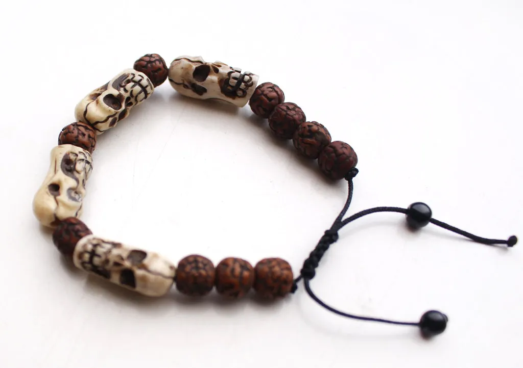 Rudrakshya Beaded Bracelet with Skull Bone Counter