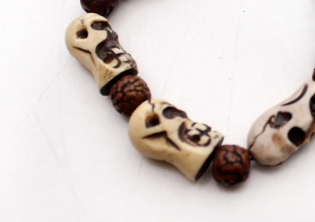 Rudrakshya Beaded Bracelet with Skull Bone Counter