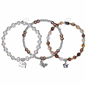 Safe Travels Sterling Silver Stacking Bracelets - Set of 3