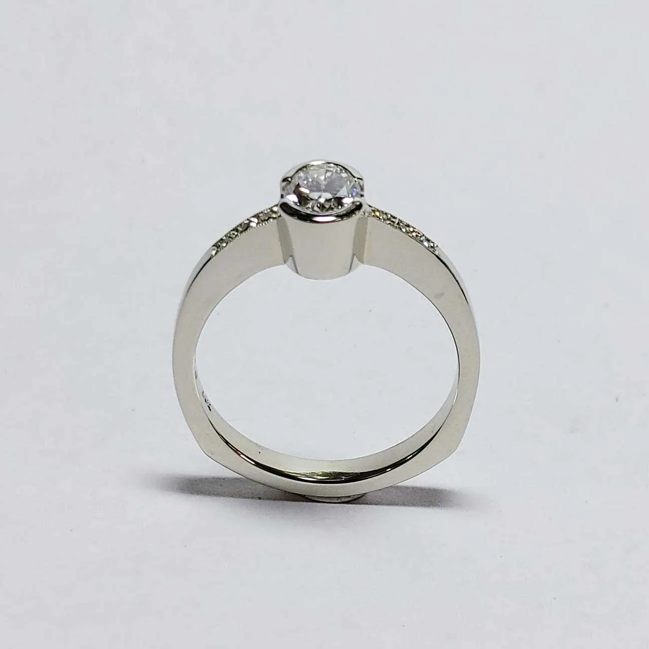 SALE-Custom Bezel Set-.69 ct. Oval Diamond Ring