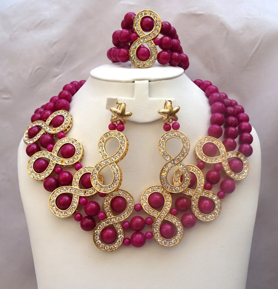 Sale Latest Design Purple Crystal Shinning Wedding Bridal Beads Jewellery Set