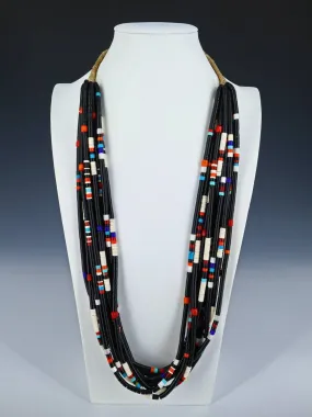 Santo Domingo Ten Strand Black Jet and White Shell Heishi Necklace