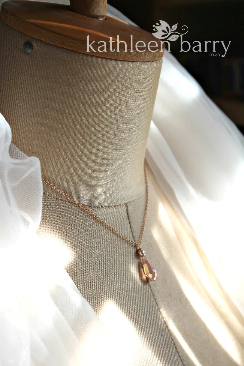 Sarah chain necklace crystal drop pendent, 14K gold, Rose gold filled or sterling silver