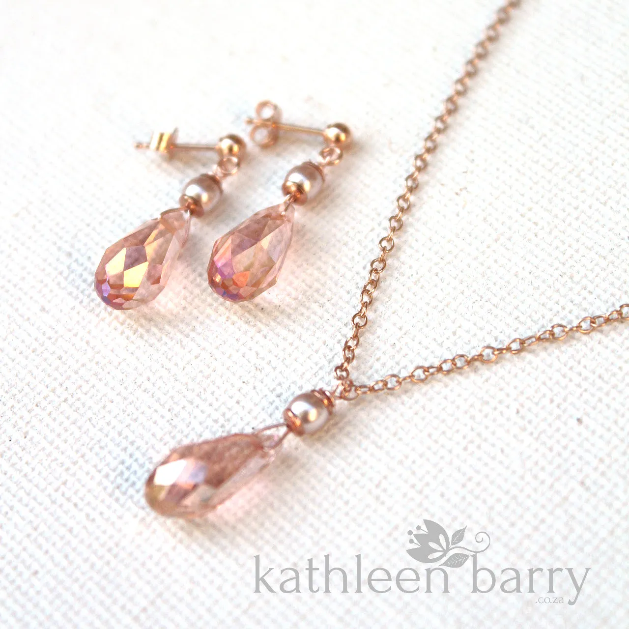 Sarah chain necklace crystal drop pendent, 14K gold, Rose gold filled or sterling silver