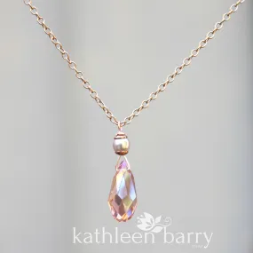 Sarah chain necklace crystal drop pendent, 14K gold, Rose gold filled or sterling silver