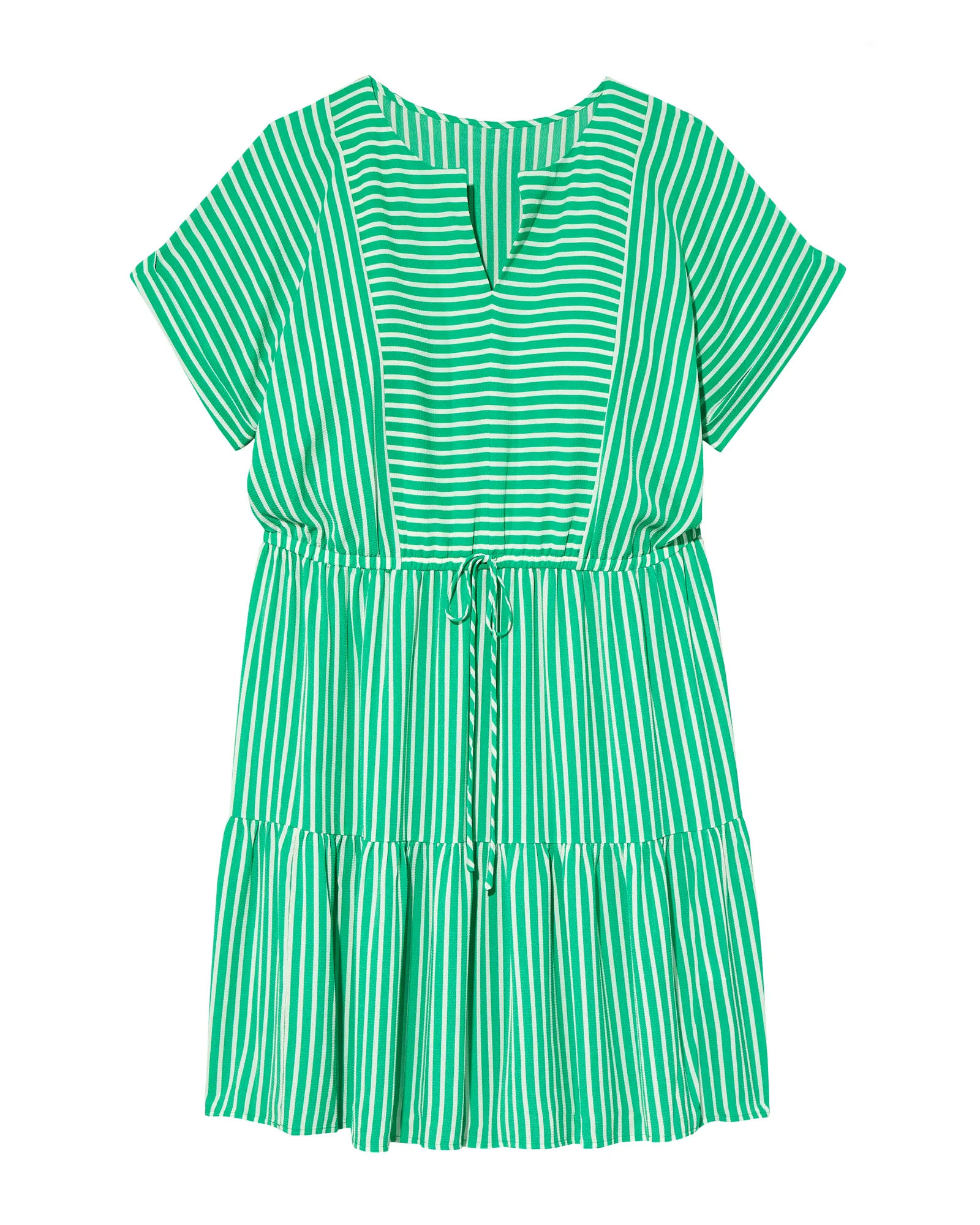 Scottsdale Short Sleeve V-Neck Tie Waist Dress | Kelly Green / White