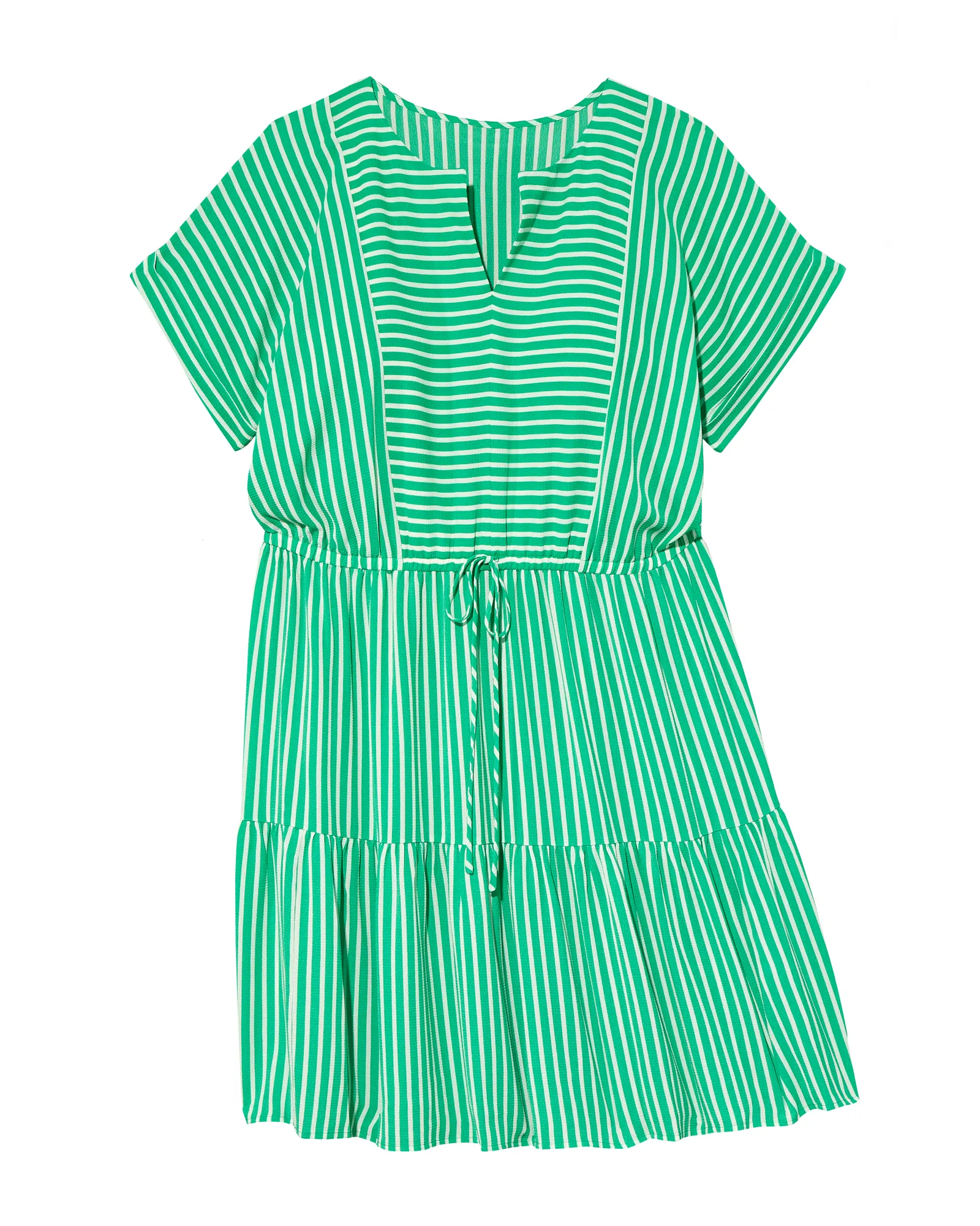 Scottsdale Short Sleeve V-Neck Tie Waist Dress | Kelly Green / White