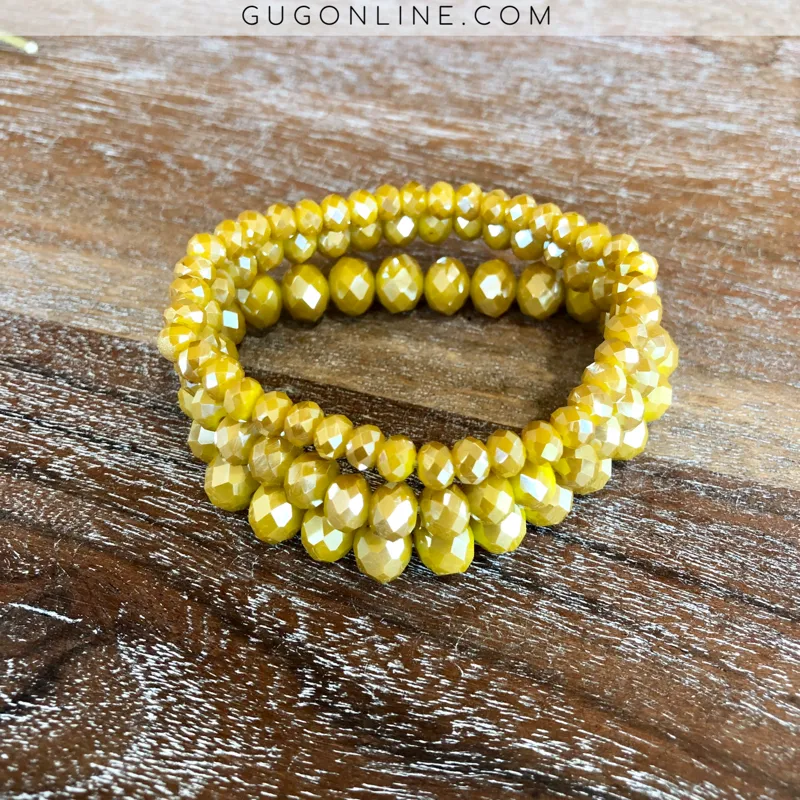 Set of Three Crystal Bracelets in Mustard