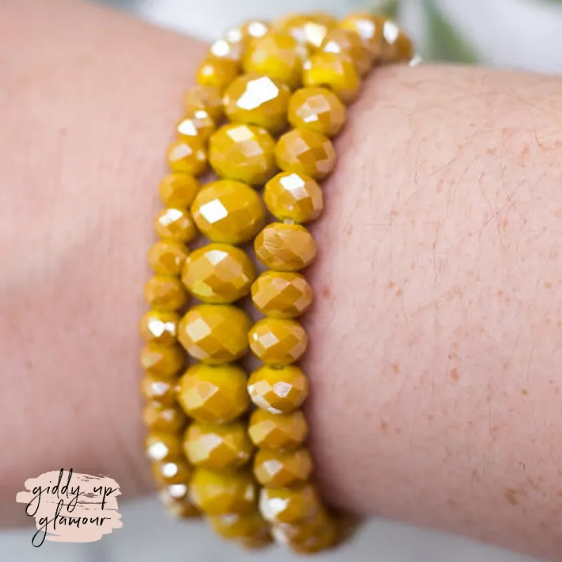 Set of Three Crystal Bracelets in Mustard