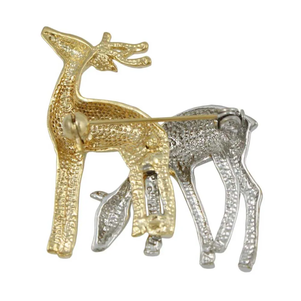 Silver and Gold Pair of Grazing Deer Brooch Pin - XP416