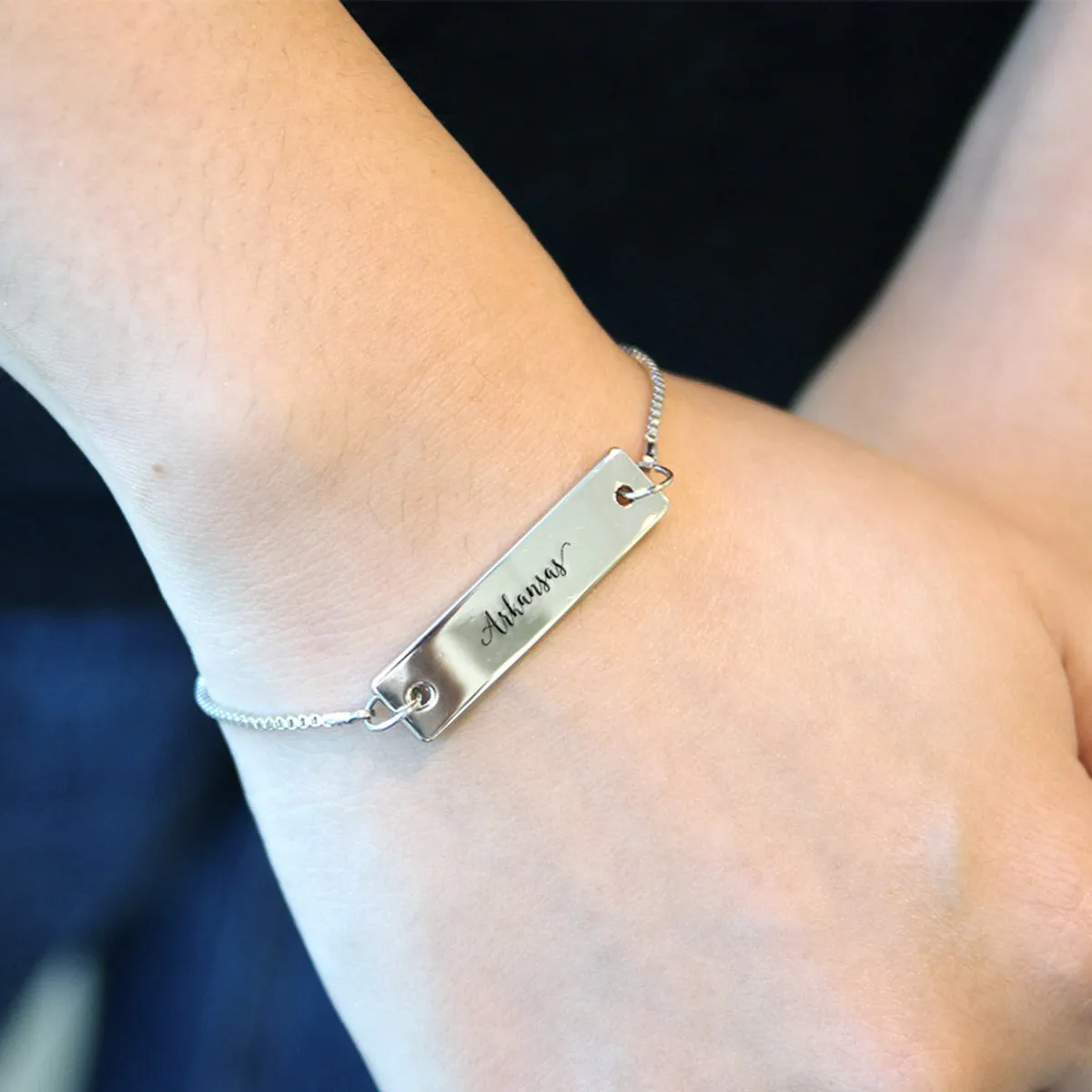 Silver Arkansas Adjustable Bar Bracelet