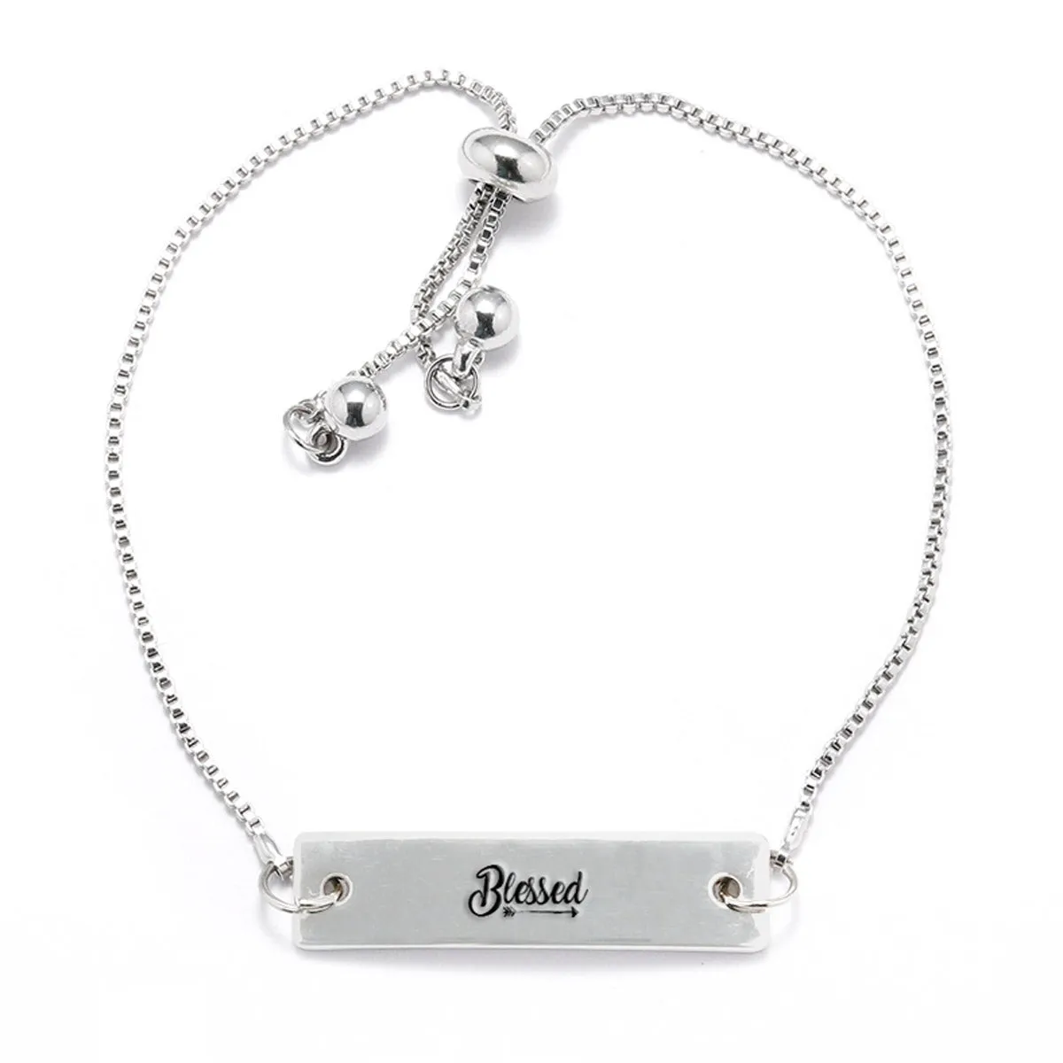 Silver Blessed Adjustable Bar Bracelet