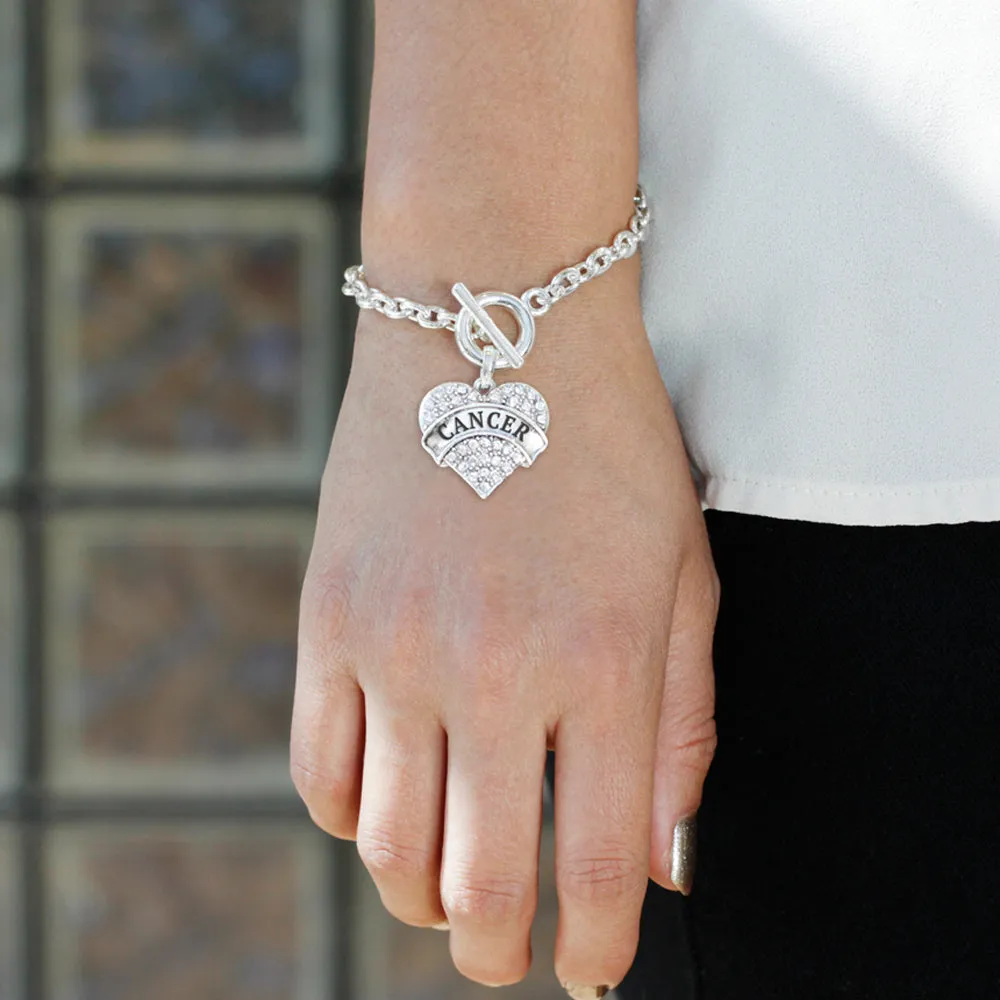 Silver Cancer Zodiac Pave Heart Charm Toggle Bracelet