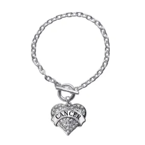 Silver Cancer Zodiac Pave Heart Charm Toggle Bracelet