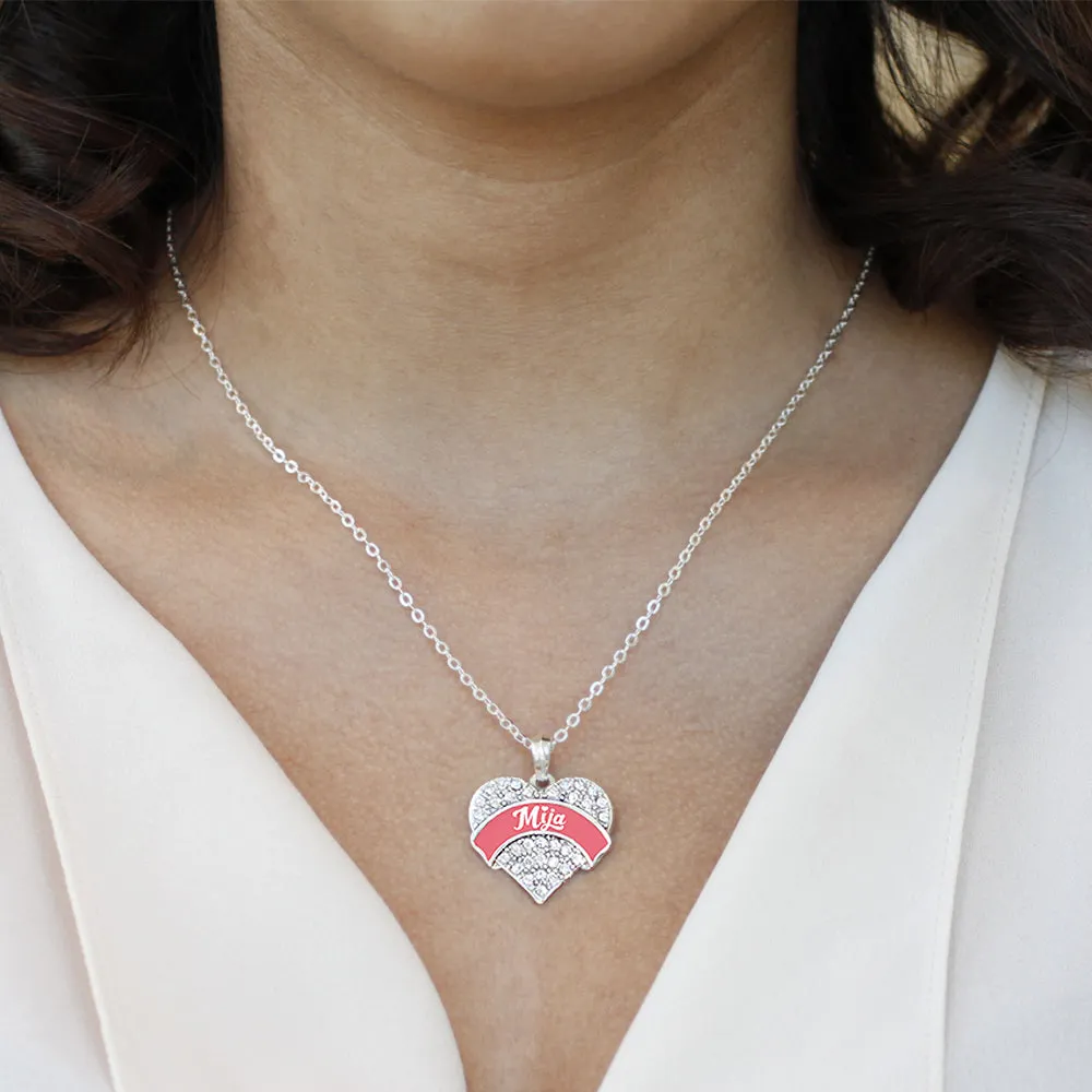 Silver Coral Mija Pave Heart Charm Classic Necklace