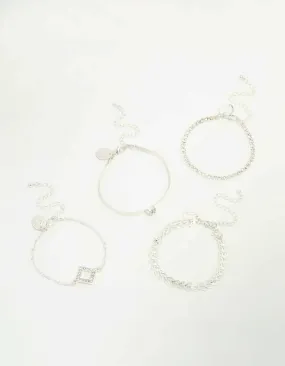 Silver Diamante Vine & Cupchain Toggle Bracelets 4-Pack