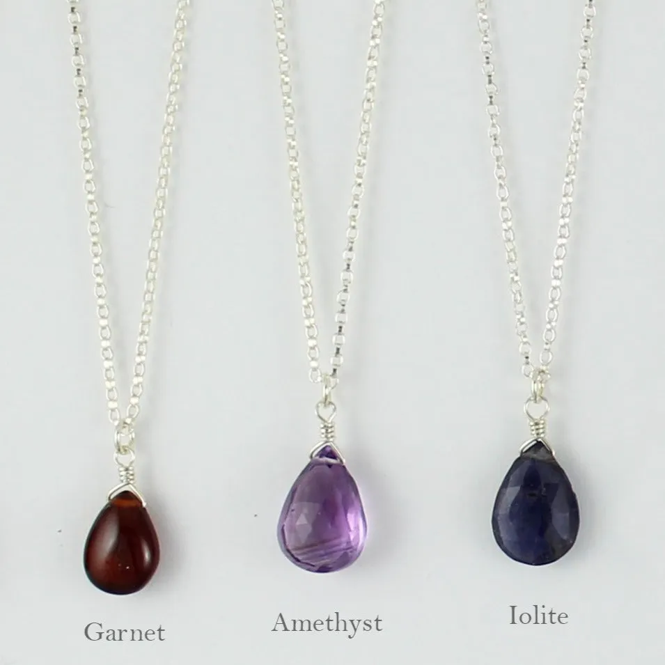 Silver Gemstone Solo Necklace