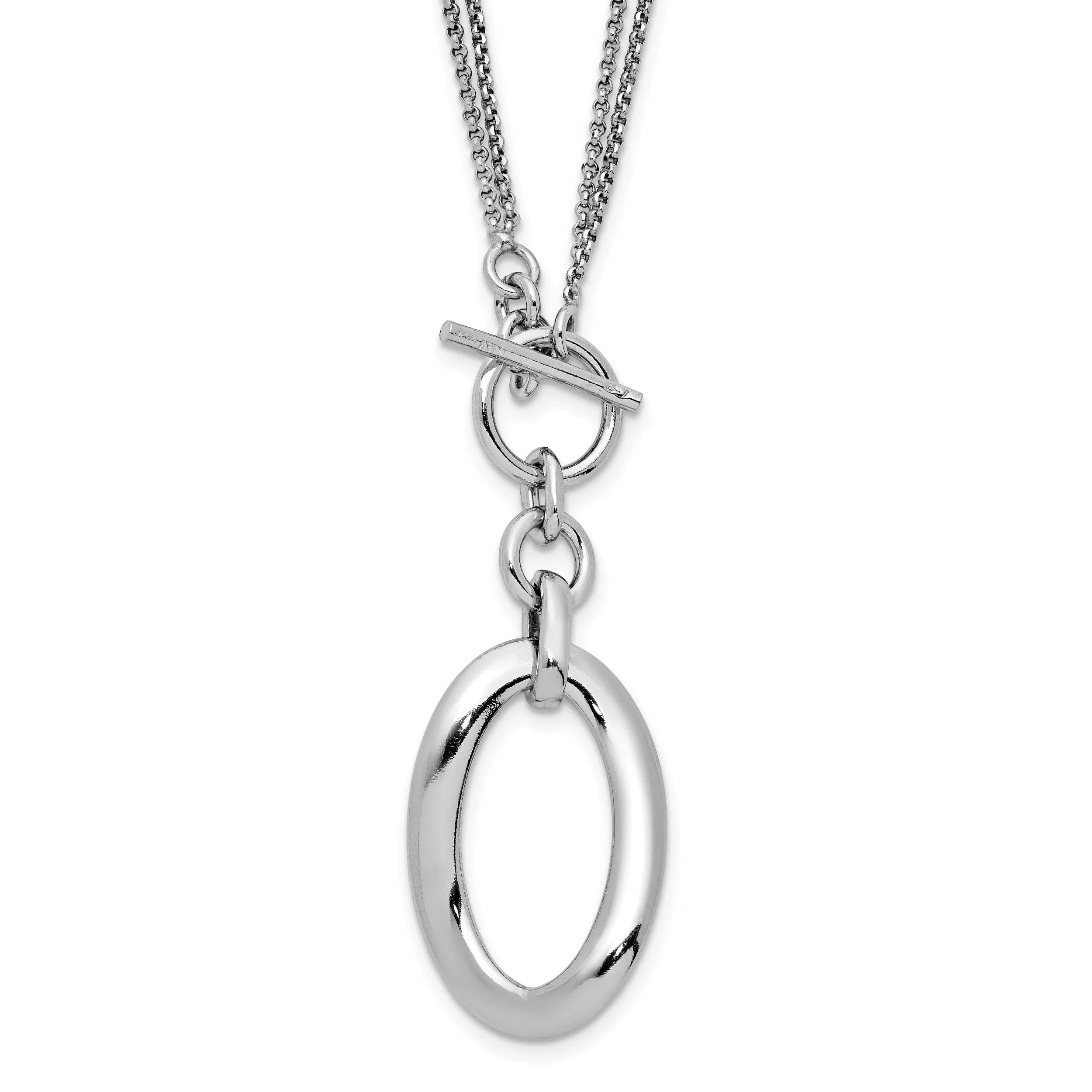 Silver Polished Fancy 2-Strand Toggle Necklace