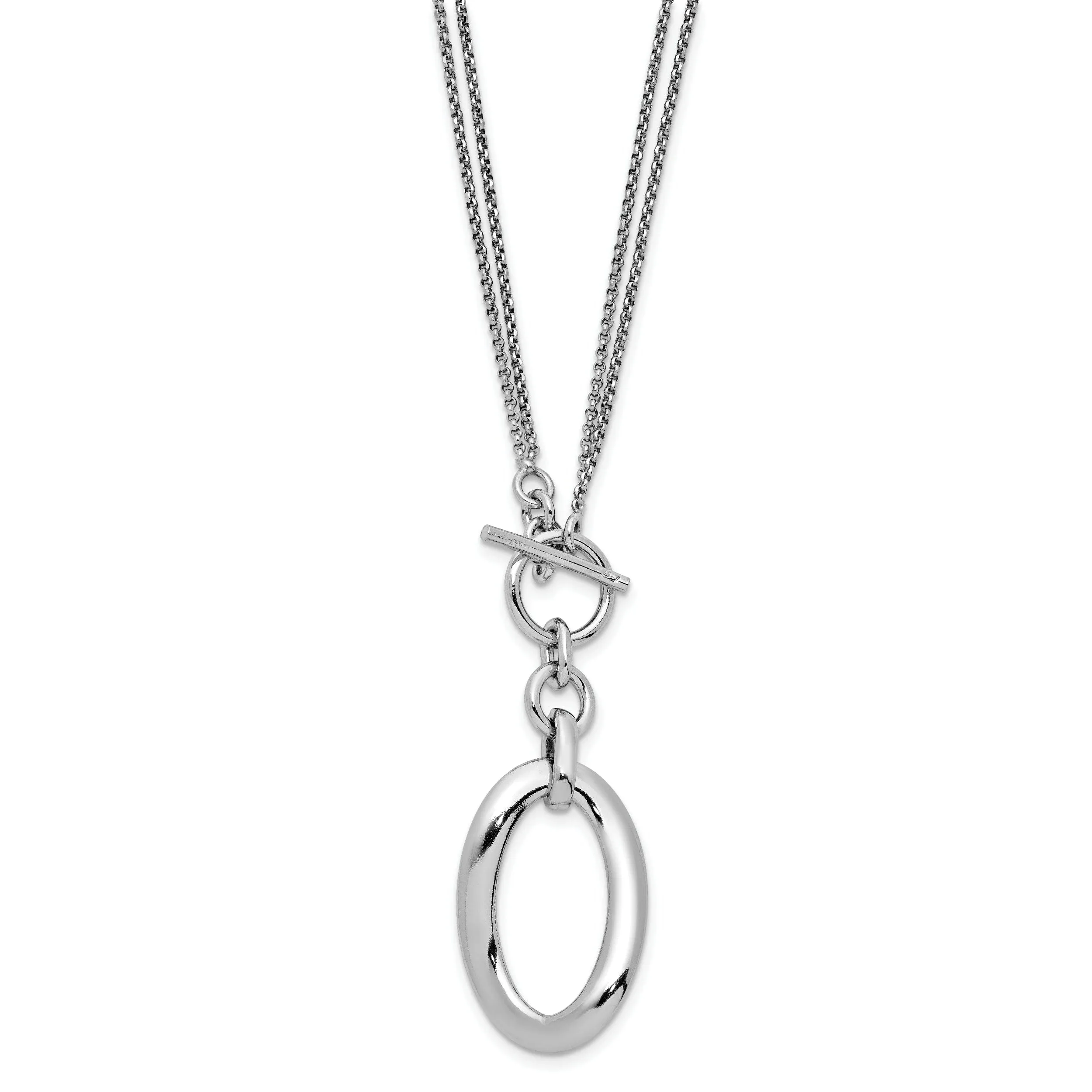 Silver Polished Fancy 2-Strand Toggle Necklace