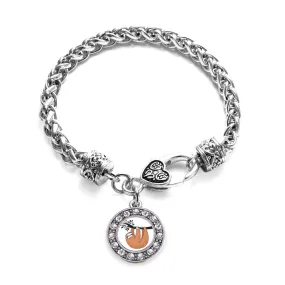 Silver Sloth Circle Charm Braided Bracelet