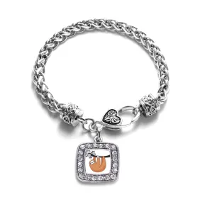 Silver Sloth Square Charm Braided Bracelet