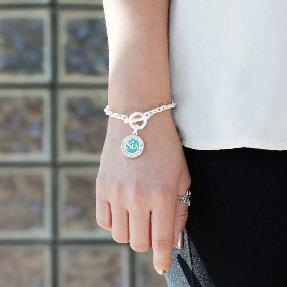 Silver Teal Sis Circle Charm Toggle Bracelet