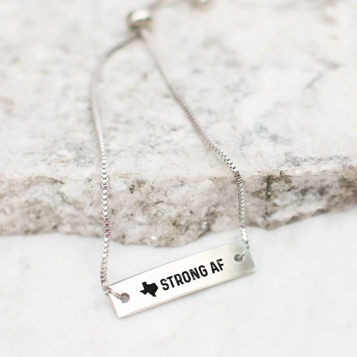 Silver Texas is Strong AF Adjustable Bar Bracelet