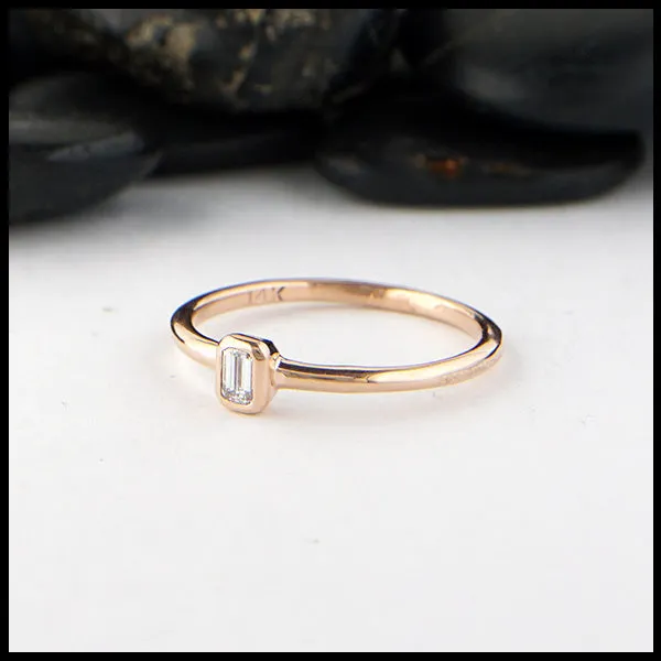 Simple Emerald Cut Diamond Ring in Rose Gold