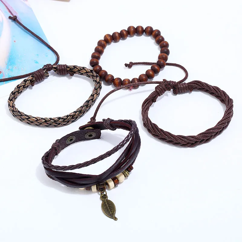 Simple Retro Set Bracelet Braided Leather Punk Bracelet DIY Men's Leather Bracelet