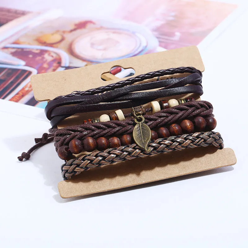 Simple Retro Set Bracelet Braided Leather Punk Bracelet DIY Men's Leather Bracelet