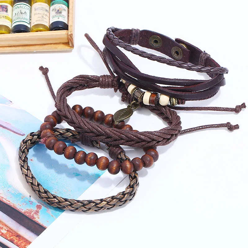 Simple Retro Set Bracelet Braided Leather Punk Bracelet DIY Men's Leather Bracelet