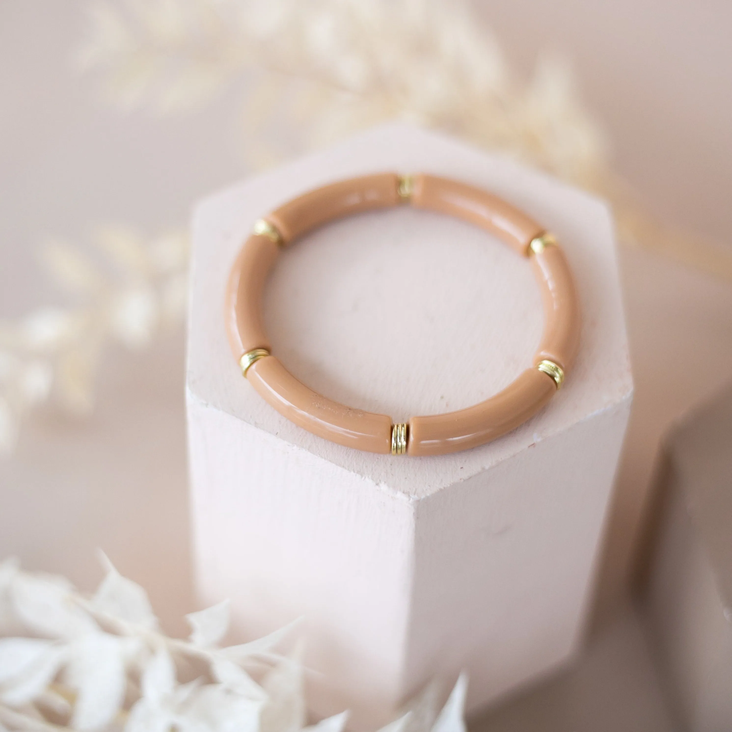 Skinny Acrylic Bamboo Bracelet: Latte