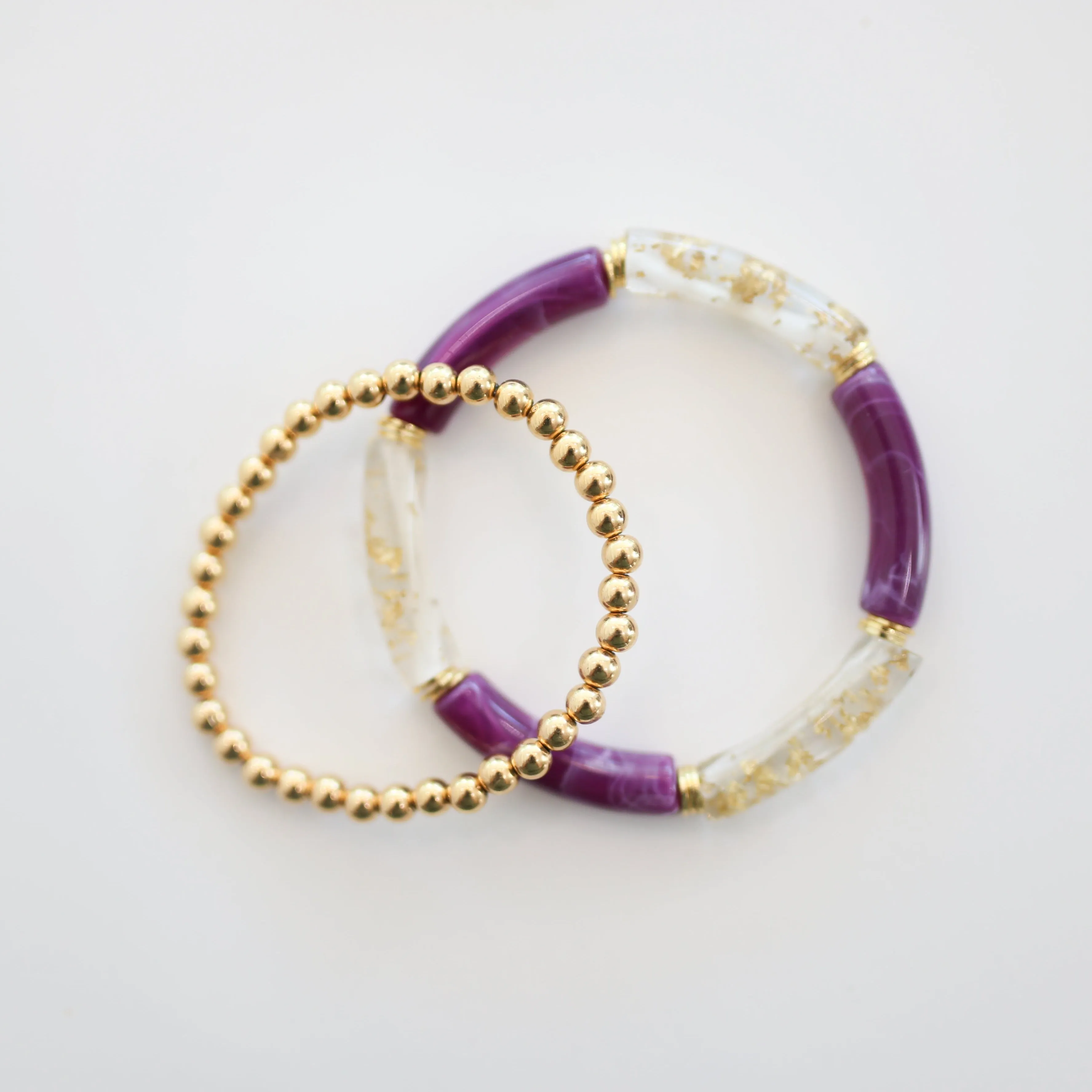 Skinny Acrylic Bamboo Bracelet: Violet   Gold Leaf