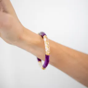 Skinny Acrylic Bamboo Bracelet: Violet   Gold Leaf